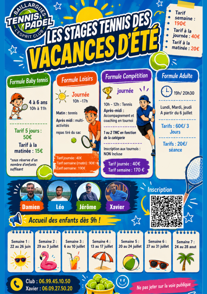 Affiche Vacances été tennis 2026